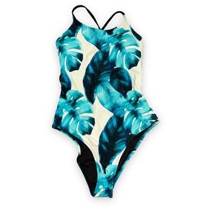 Cupshe Tropical Leaves Lace Up Swim Suit Size S